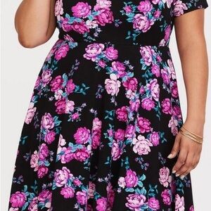 Torrid Black Dress with Pink and Purple Floral Design